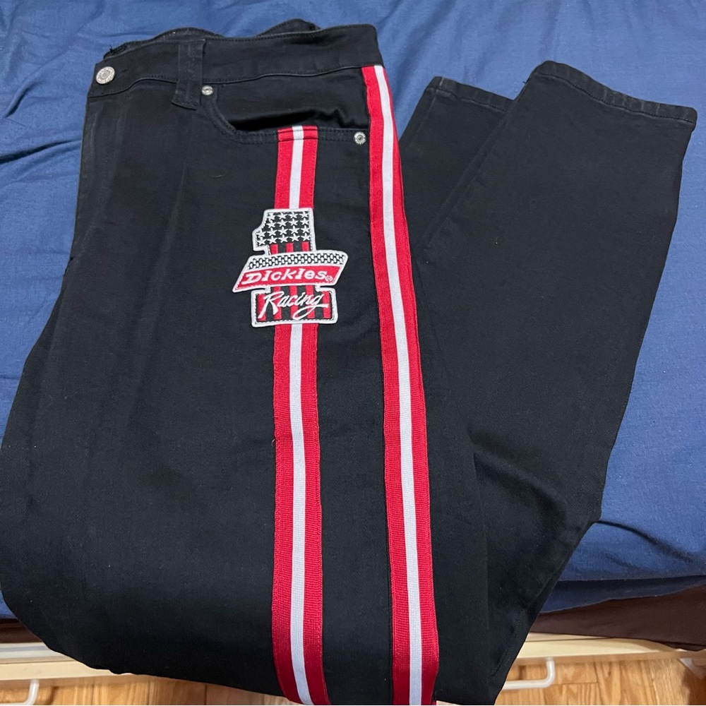Dickies Racing black jeans with red stripe size 15/32 womens juniors